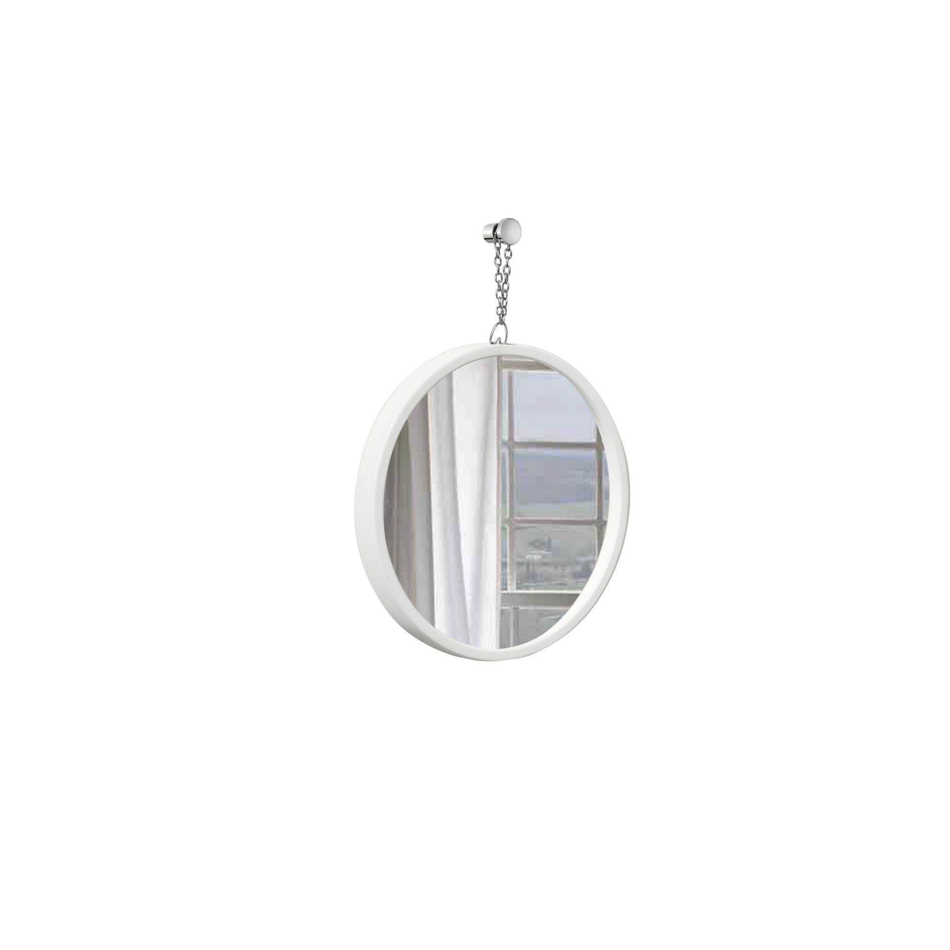 Espelho Decorativo Short Strip Branco Alça Corrente 30 Cm Redondo Branco, 30 cm