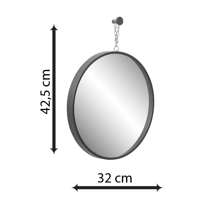 Espelho Decorativo Short Strip Branco Alça Corrente 30 Cm Redondo Branco, 30 cm