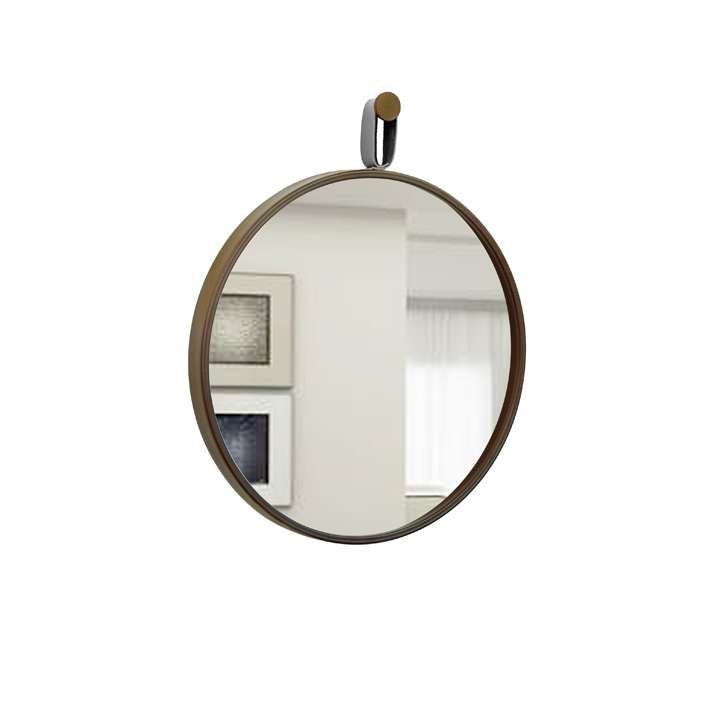 Espelho Decorativo Short Strip Marrom Alça Corino Preto 40 cm Redondo Marrom/Preto, 40 cm