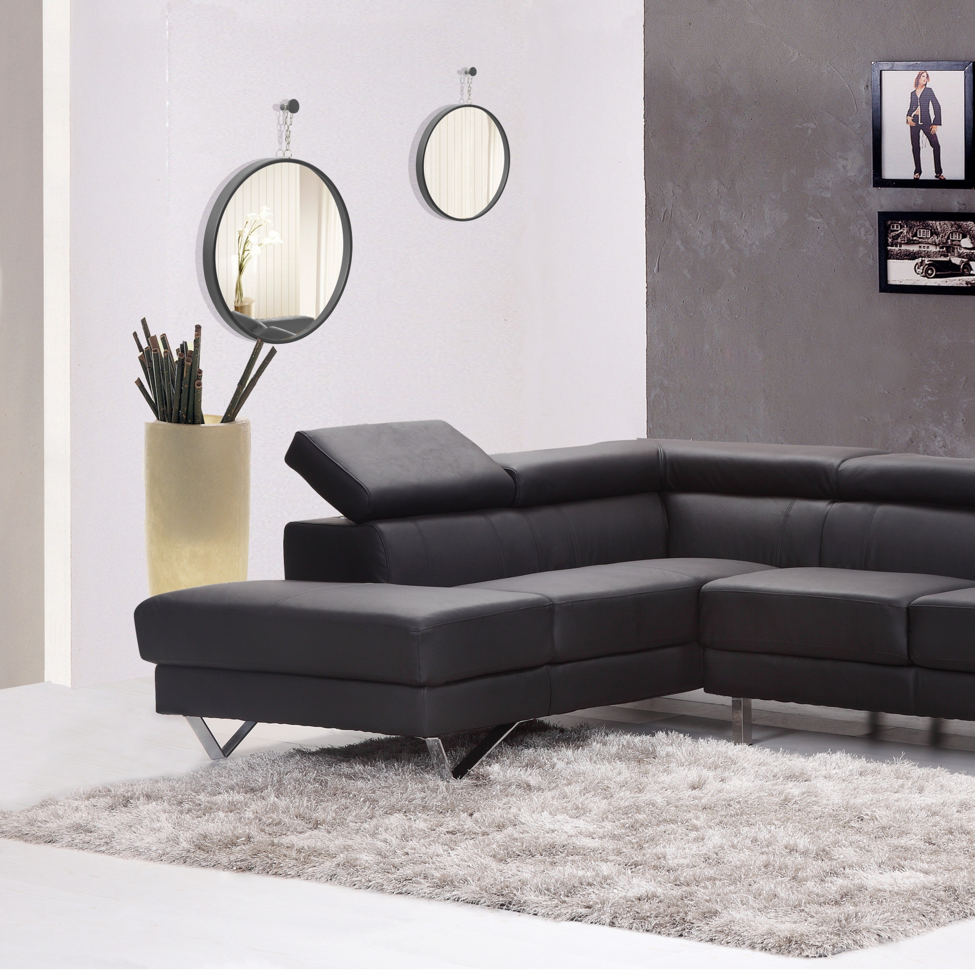 Espelho Decorativo Short Strip Marrom Alça Corrente 40 Cm Redondo Marrom, 40 cm