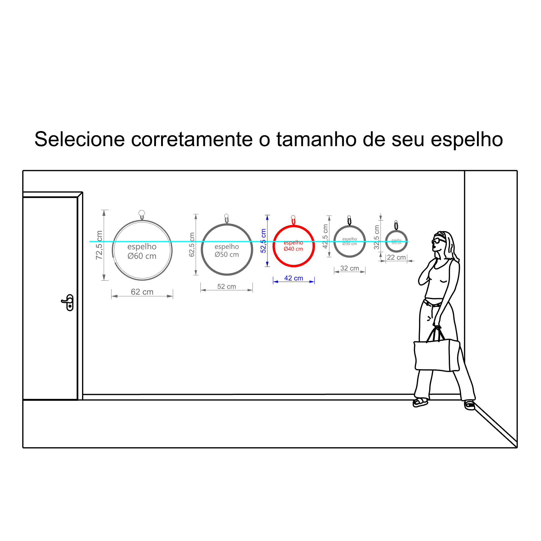 Espelho Decorativo Short Strip Marrom Alça Corrente 40 Cm Redondo Marrom, 40 cm