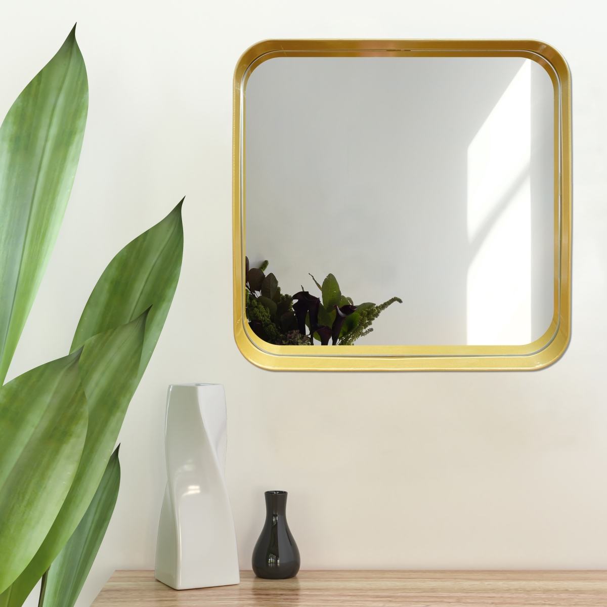 Espelho Decorativo Urban Dourado 50x50cm Quadrado Cantos 