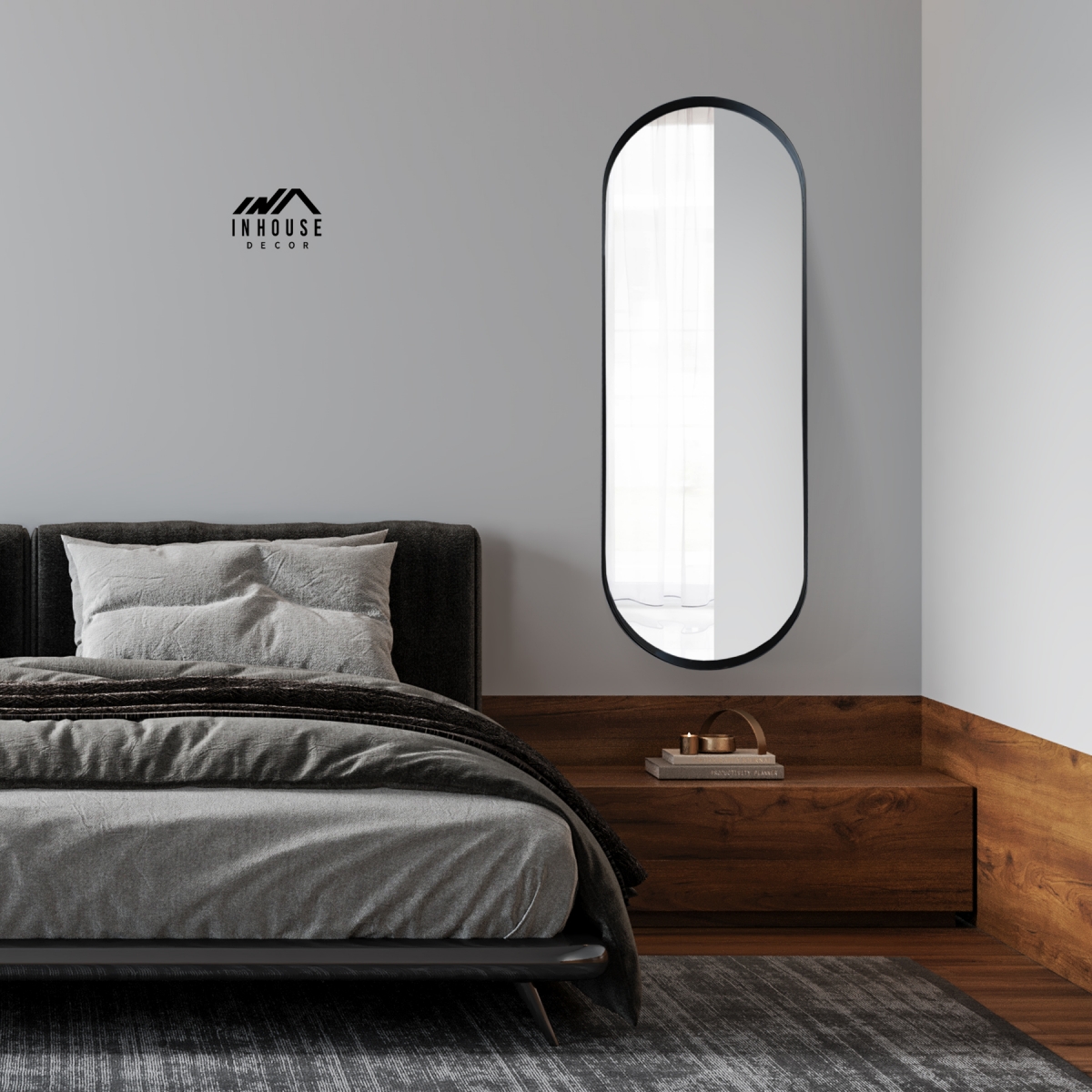 Espelho Decorativo Urban Preto 120x40cm Oblongo 