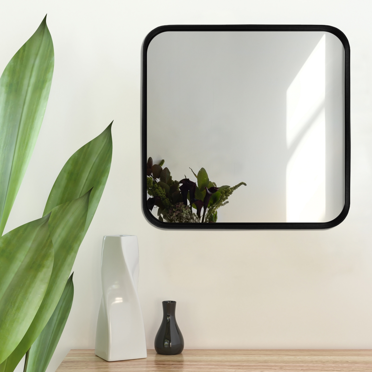 Espelho Decorativo Urban Preto 50x50cm Quadrado Cantos 