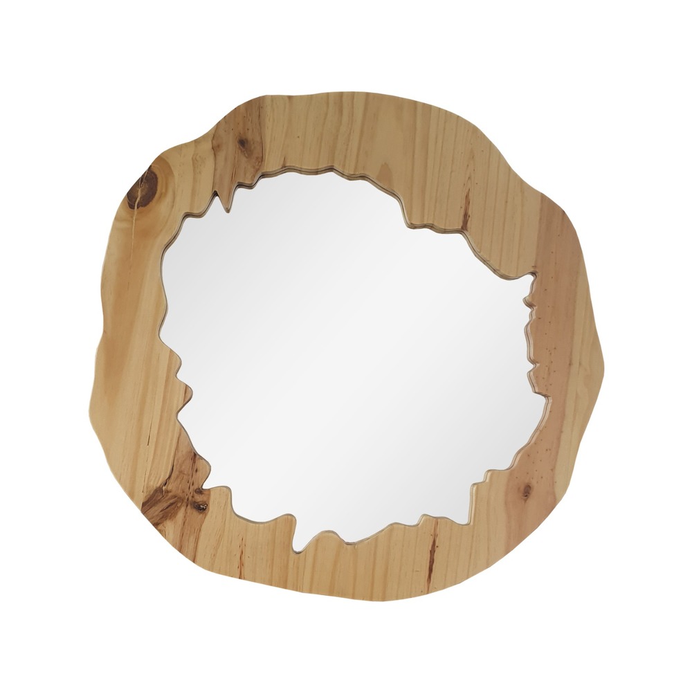 Espelho Emoldurado Tronco Pinus Amadeirado 35cm Orgânico 