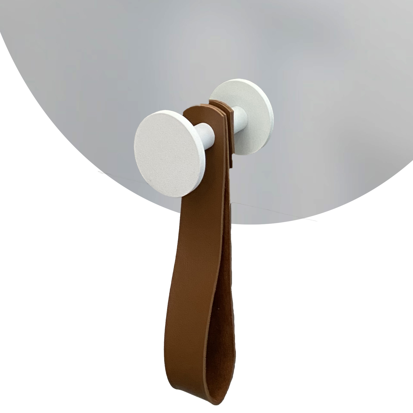 Espelho Funcional Hook Branco Alça Caramelo 50 Cm Redondo