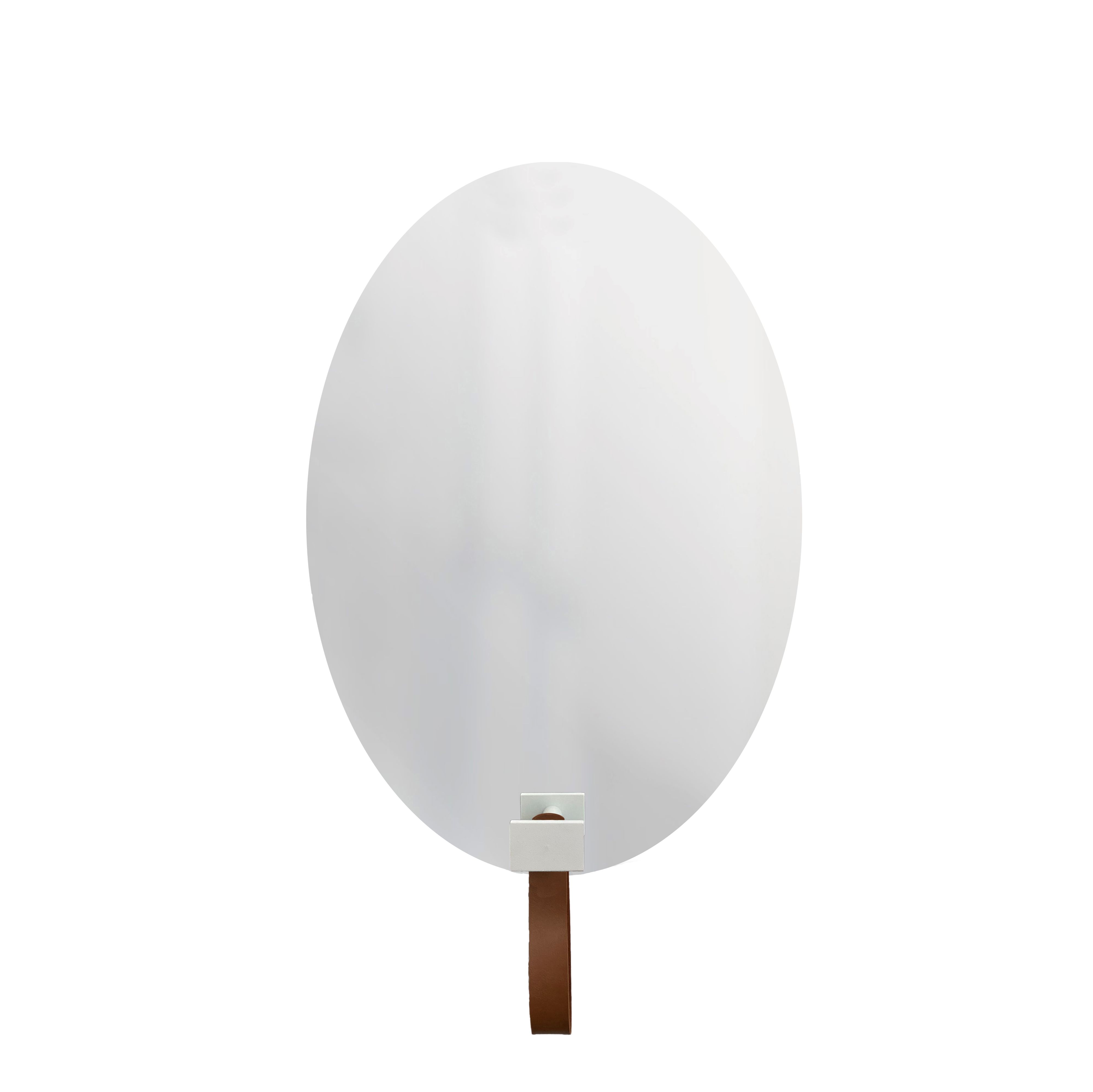 Espelho Funcional Hook Branco Alça Caramelo 60x40 Cm Oval