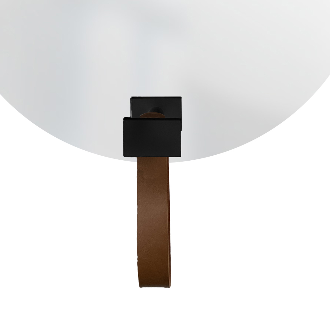 Espelho Funcional Hook Preto Alça Caramelo  50 cm Redondo 