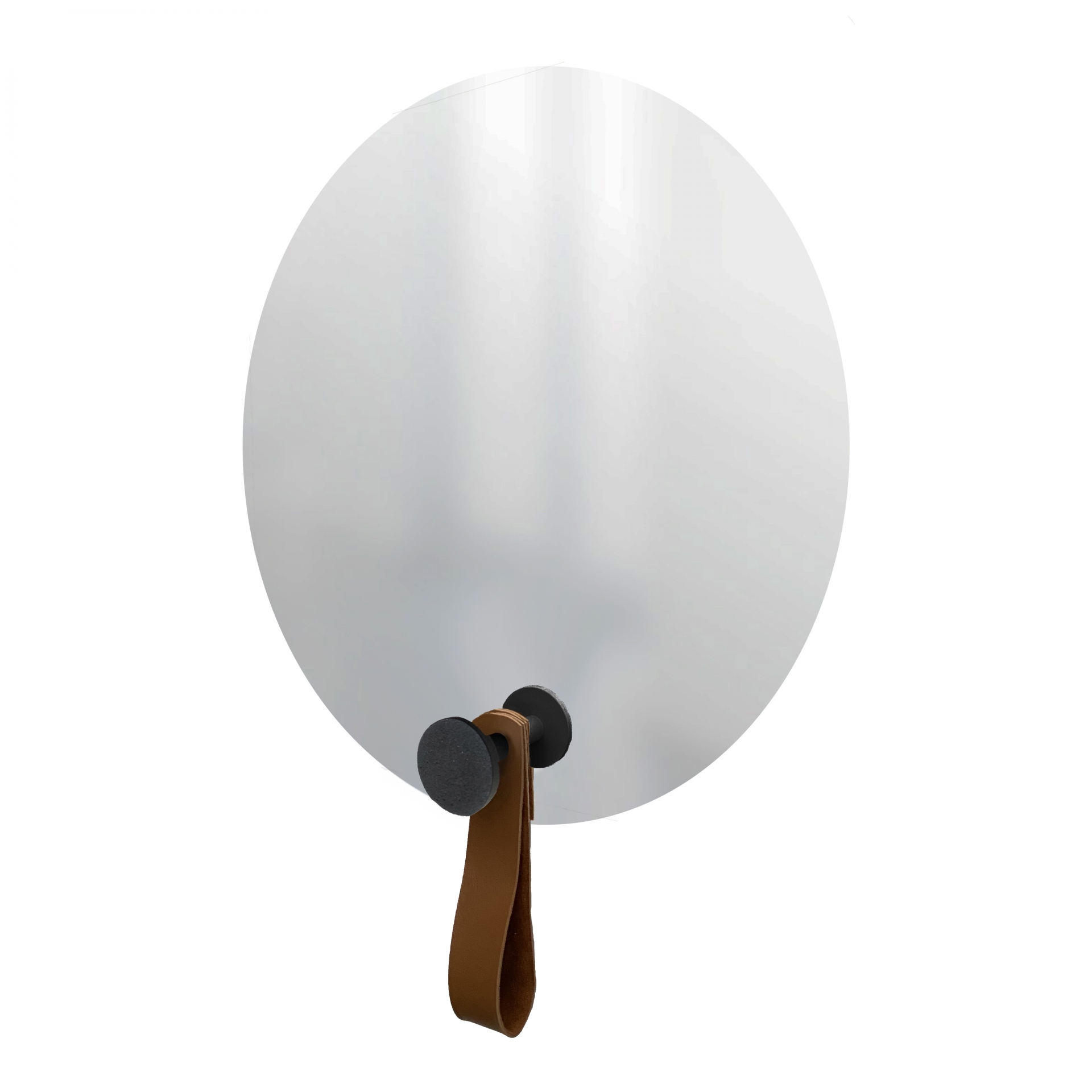 Espelho Funcional Hook Preto Alça Caramelo 50 Cm Redondo