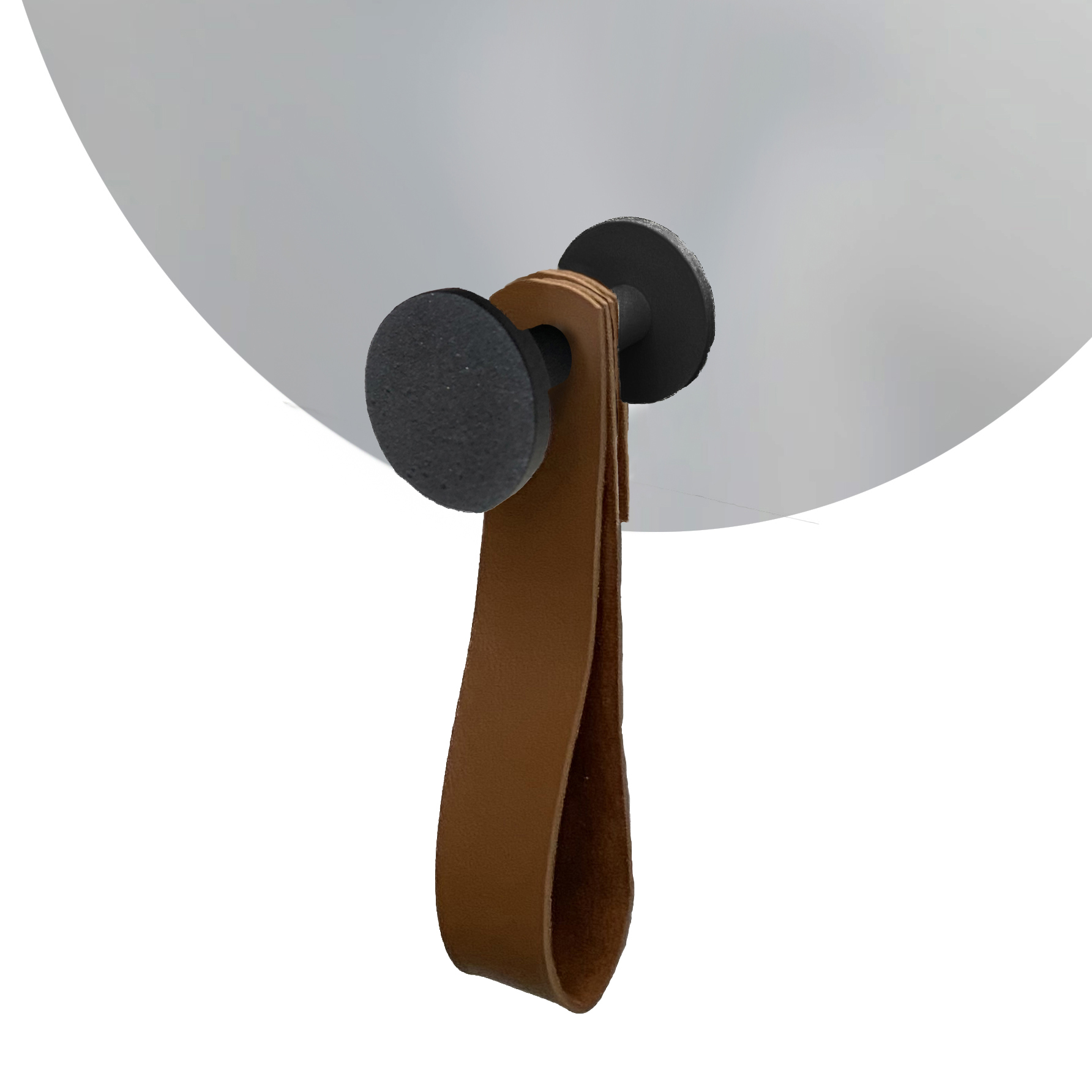 Espelho Funcional Hook Preto Alça Caramelo 50 Cm Redondo