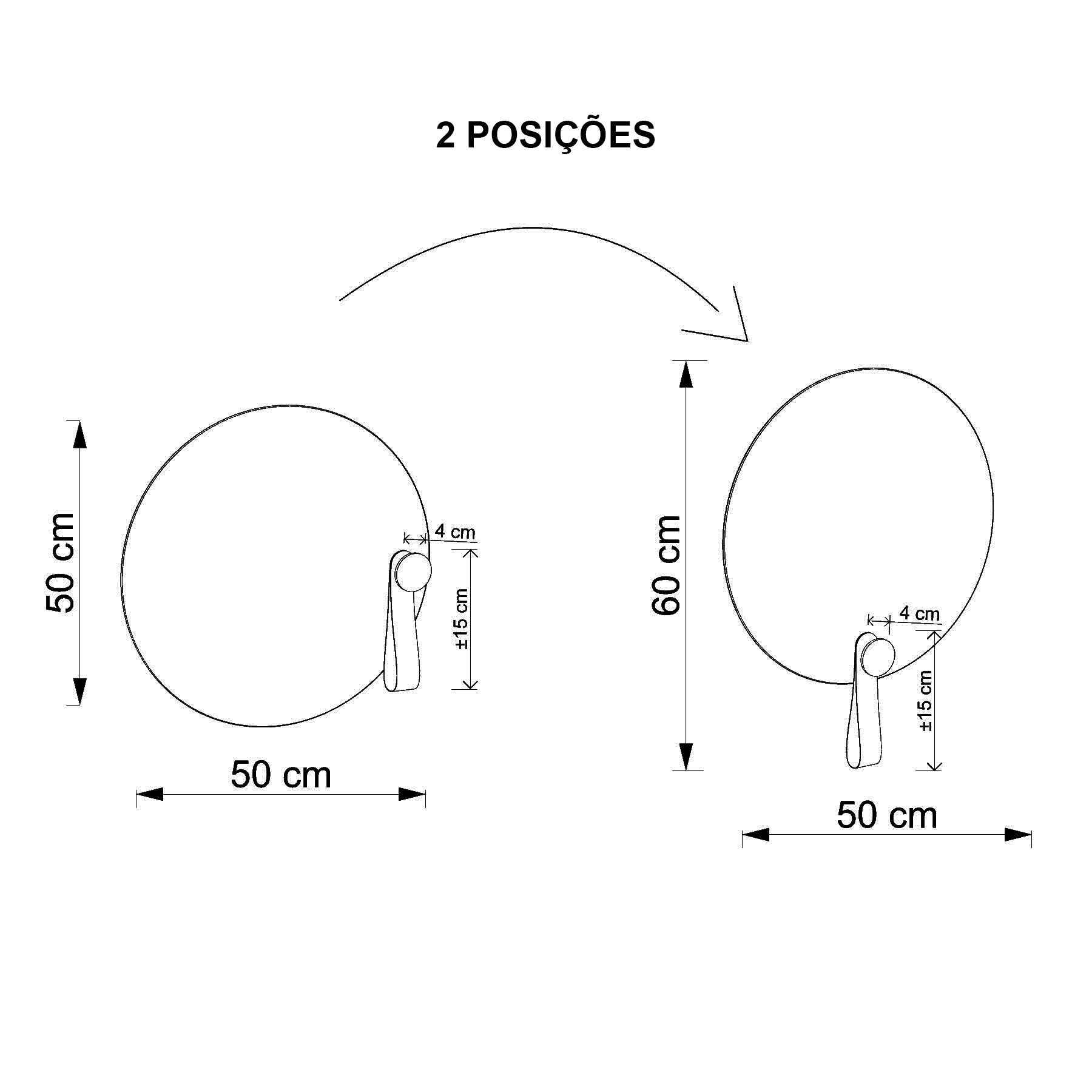 Espelho Funcional Hook Rosa Alça Preta 50 cm Redondo 