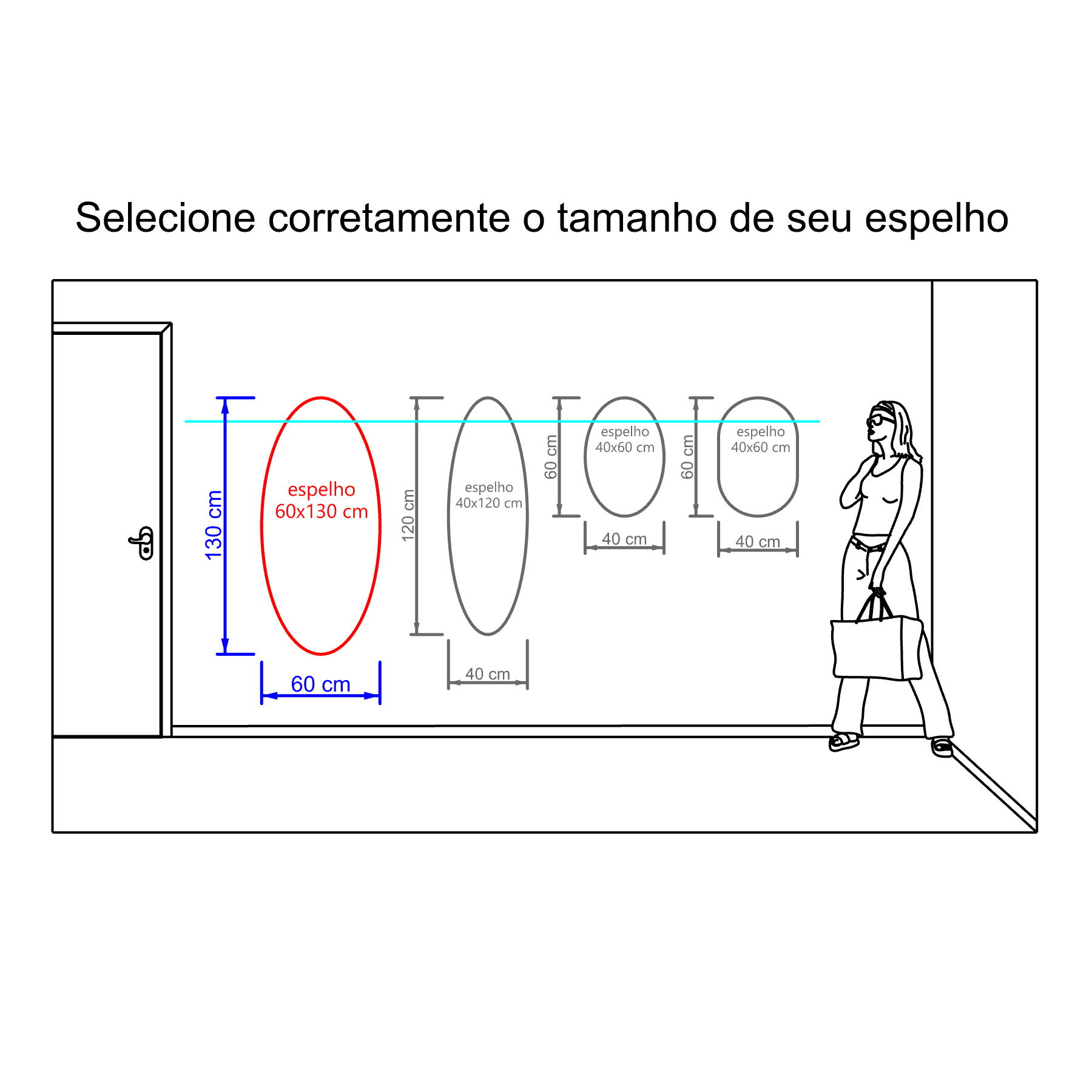 Espelho Multiuso Lapidado Pendurador 130x60 cm Oval 
