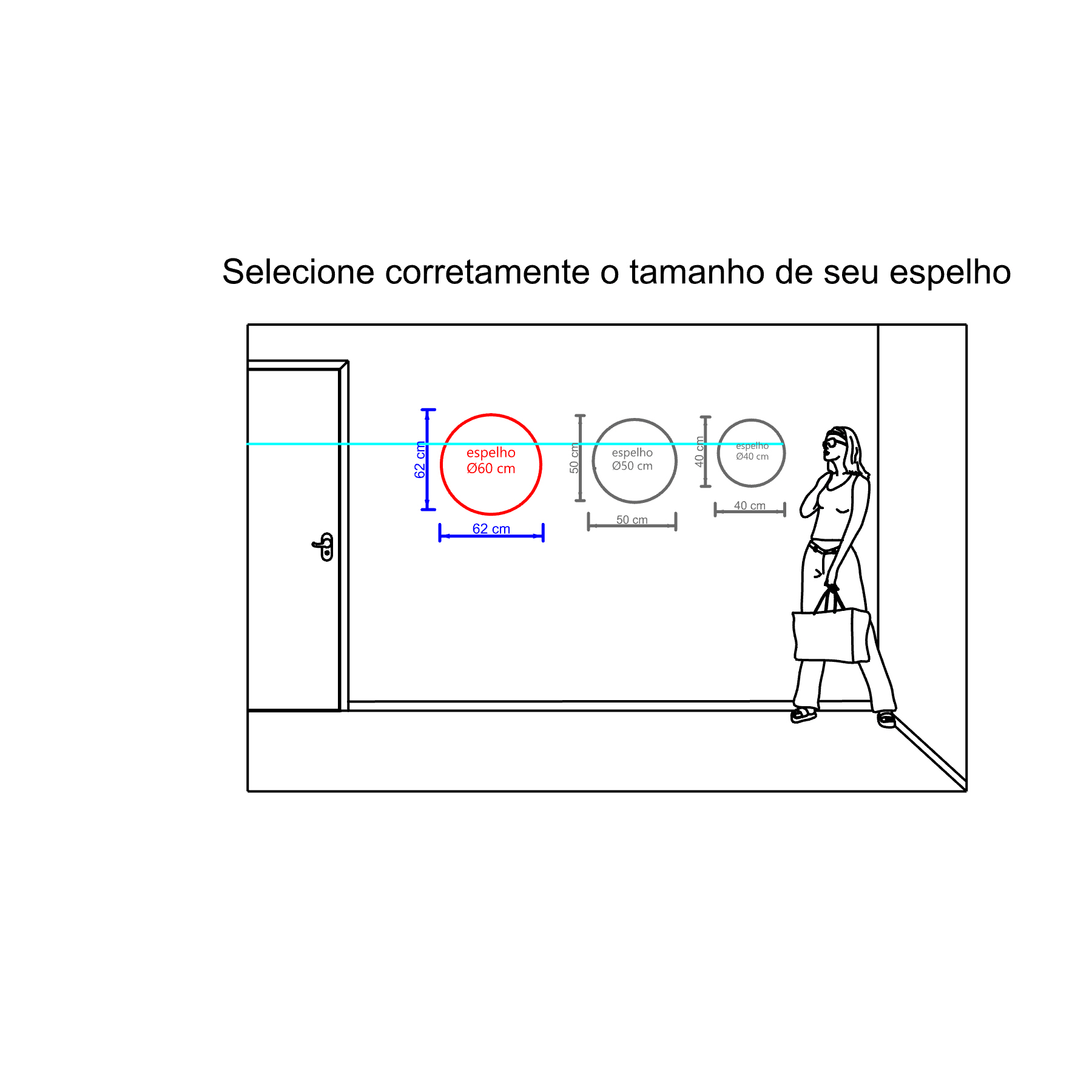 Espelho Multiuso Lapidado Pendurador 60 cm Redondo 