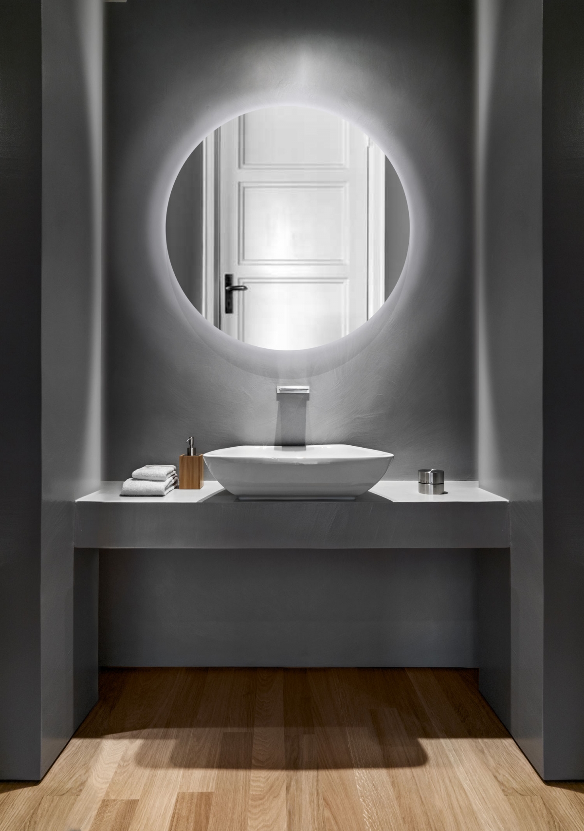 Espelho Multiuso Lapidado Pendurador Led Branco 80cm Redondo 
