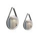 Kit Espelho Decorativo Adnet Branco Alça Corino Caramelo 20 e 30cm Redondo Branco/Preto