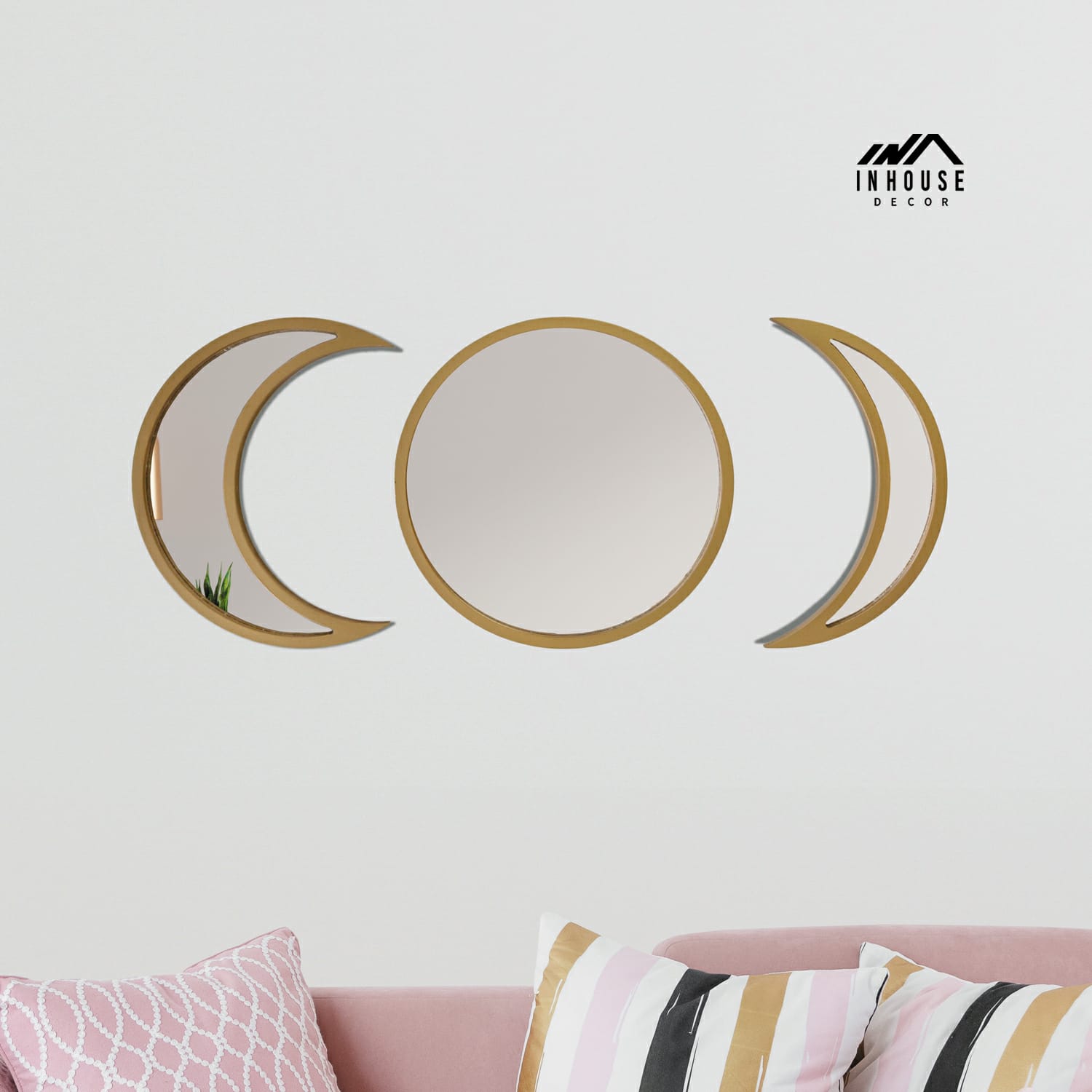 Kit Espelho Decorativo Lua Trio Dourado 24x32cm/31cm/16x31cm 