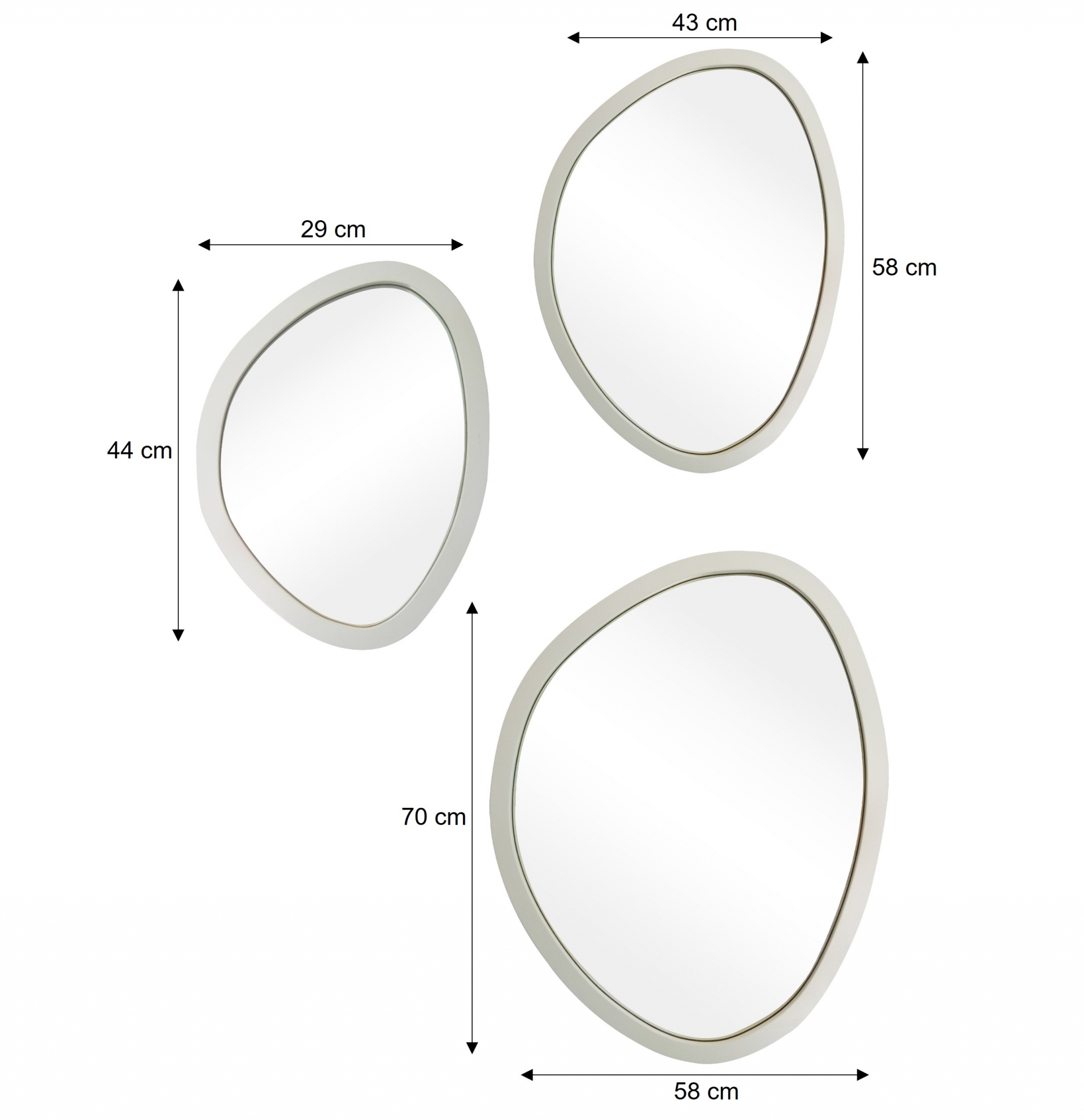 Kit Espelho Decorativo Orgânico Branco 29x44cm, 43x58cm e 58x70cm Epmg 