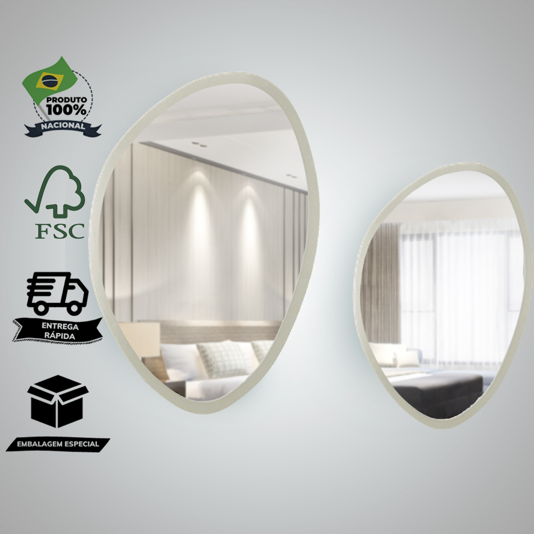 Kit Espelho Decorativo Orgânico Branco 58x70 E 43x58 cm 