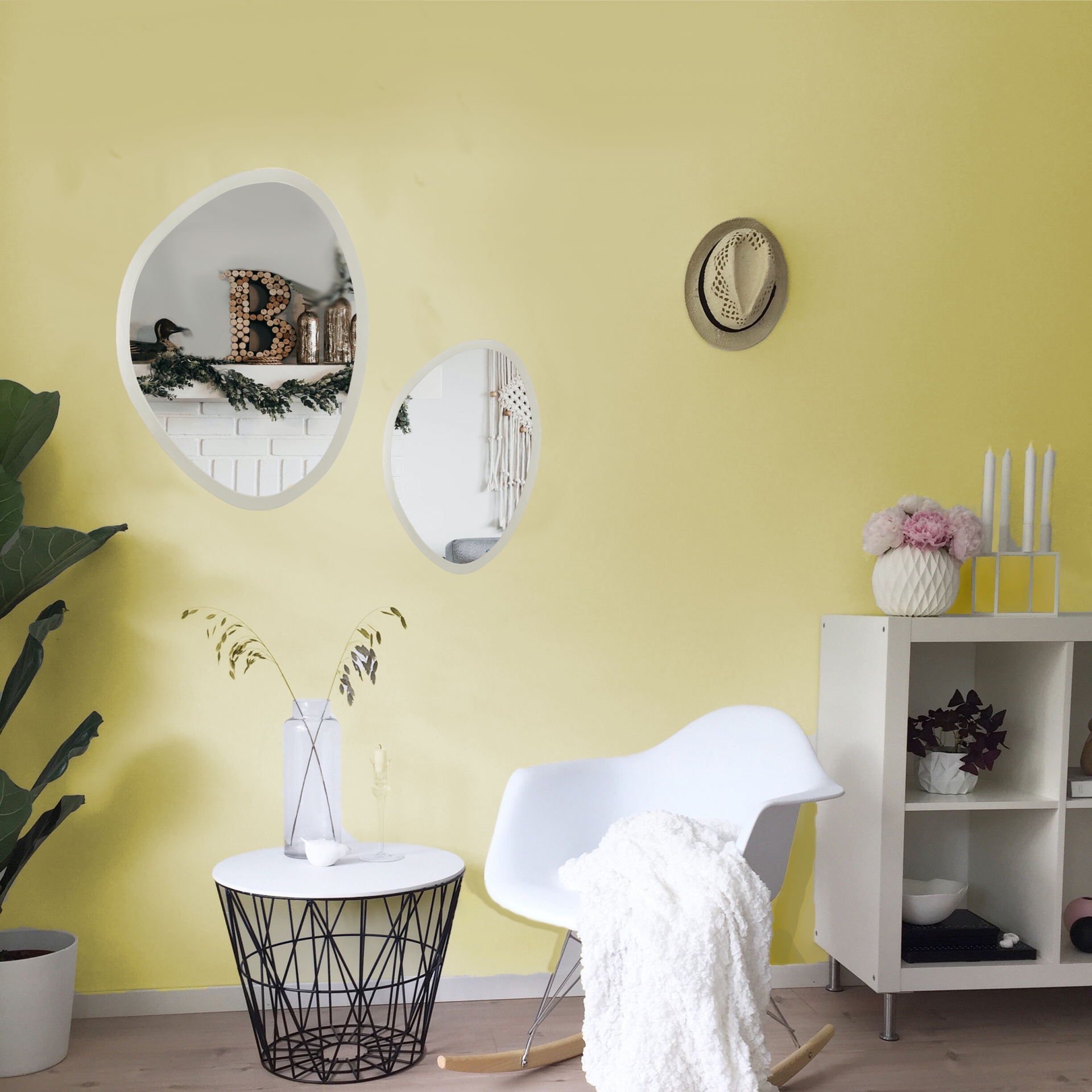 Kit Espelho Decorativo Orgânico Branco 58x70 E 43x58 cm 