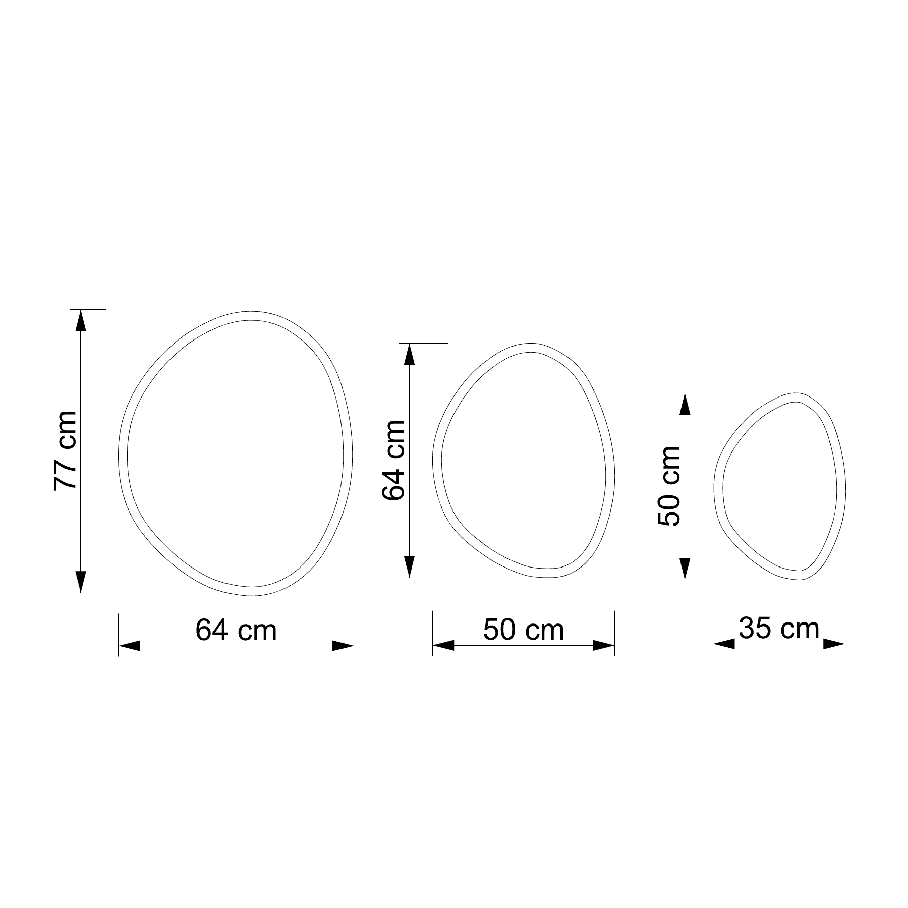 Kit Espelho Decorativo Orgânico Preto 35x50, 50x64 e 64x77 cm Preto