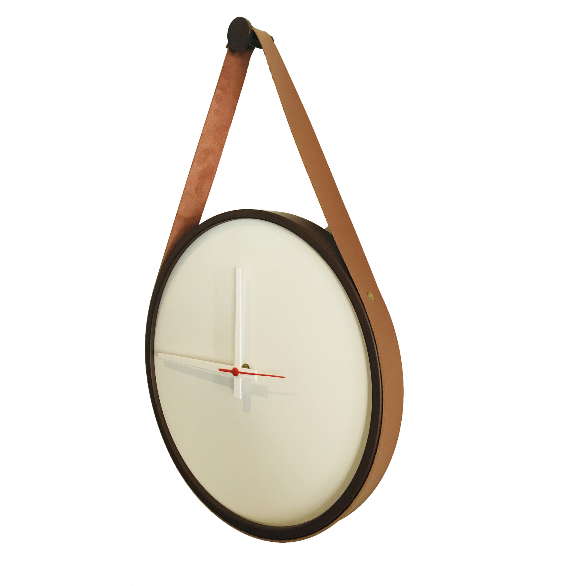 Relógio Adnet Marrom Alça Caramelo Mostrador Branco Ponteiro Branco 50 cm