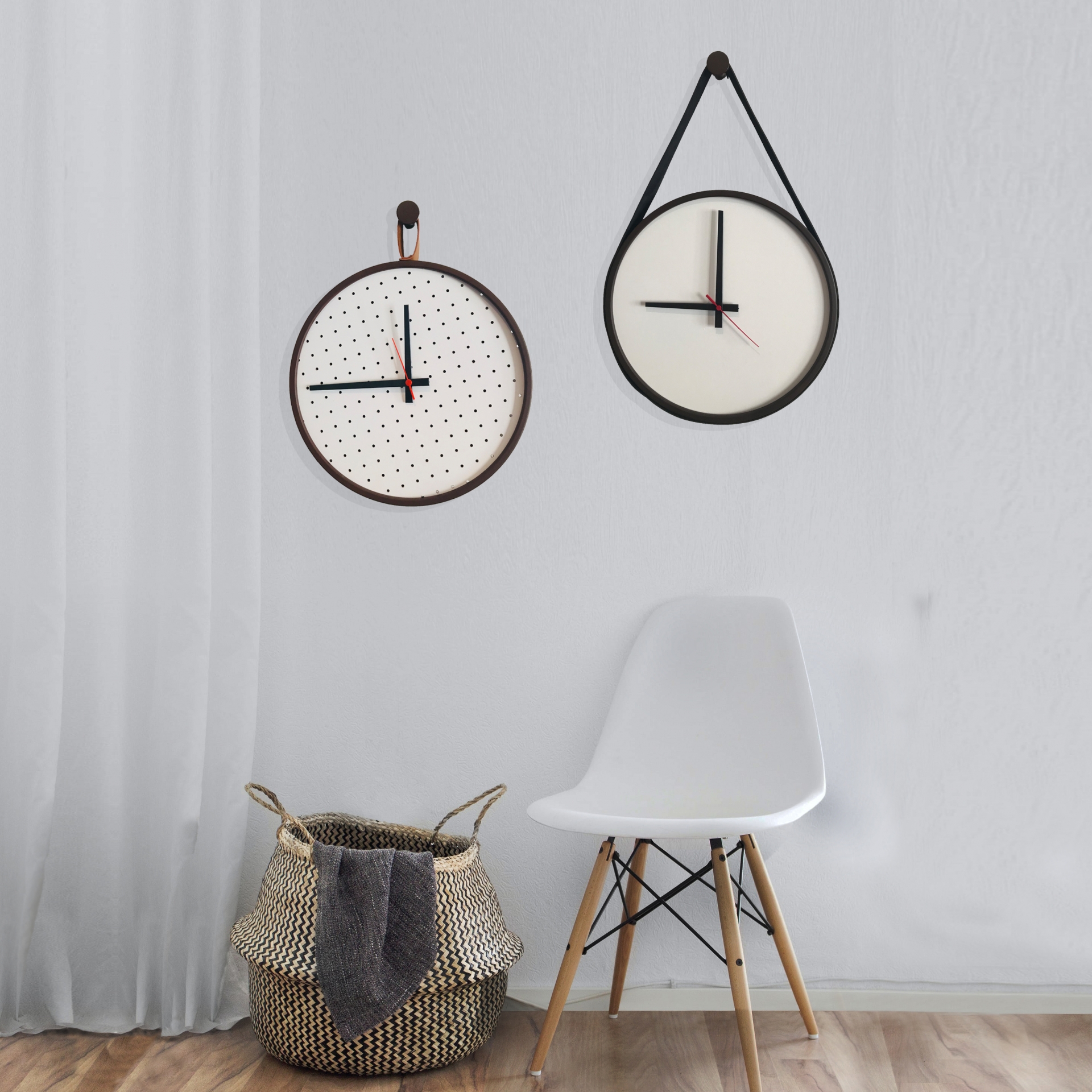 Relógio Adnet Preto Alça Caramelo Mostrador Branco PB Ponteiro Preto 30cm