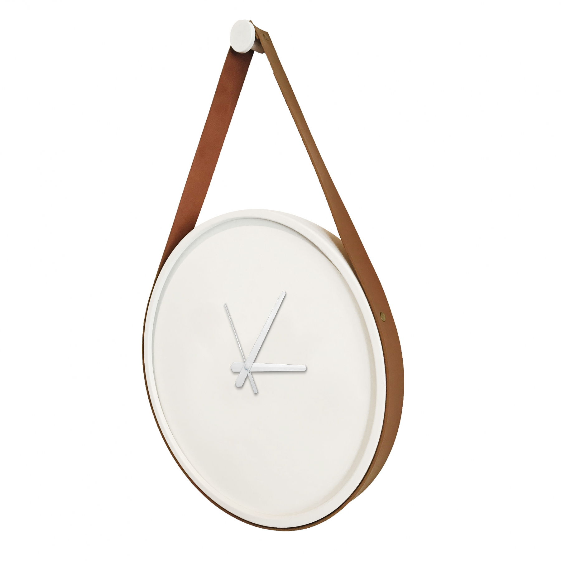 Relógio Decorativo Adnet Branco Alça Caramelo Mostrador Branco 40 Cm 