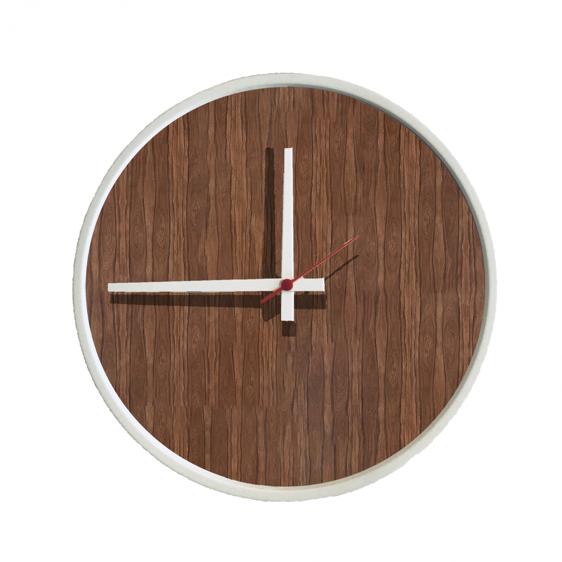 Relógio Decorativo Round Branco Mostrador Pau Ferro Ponteiro Branco  40 Cm Diâmetro