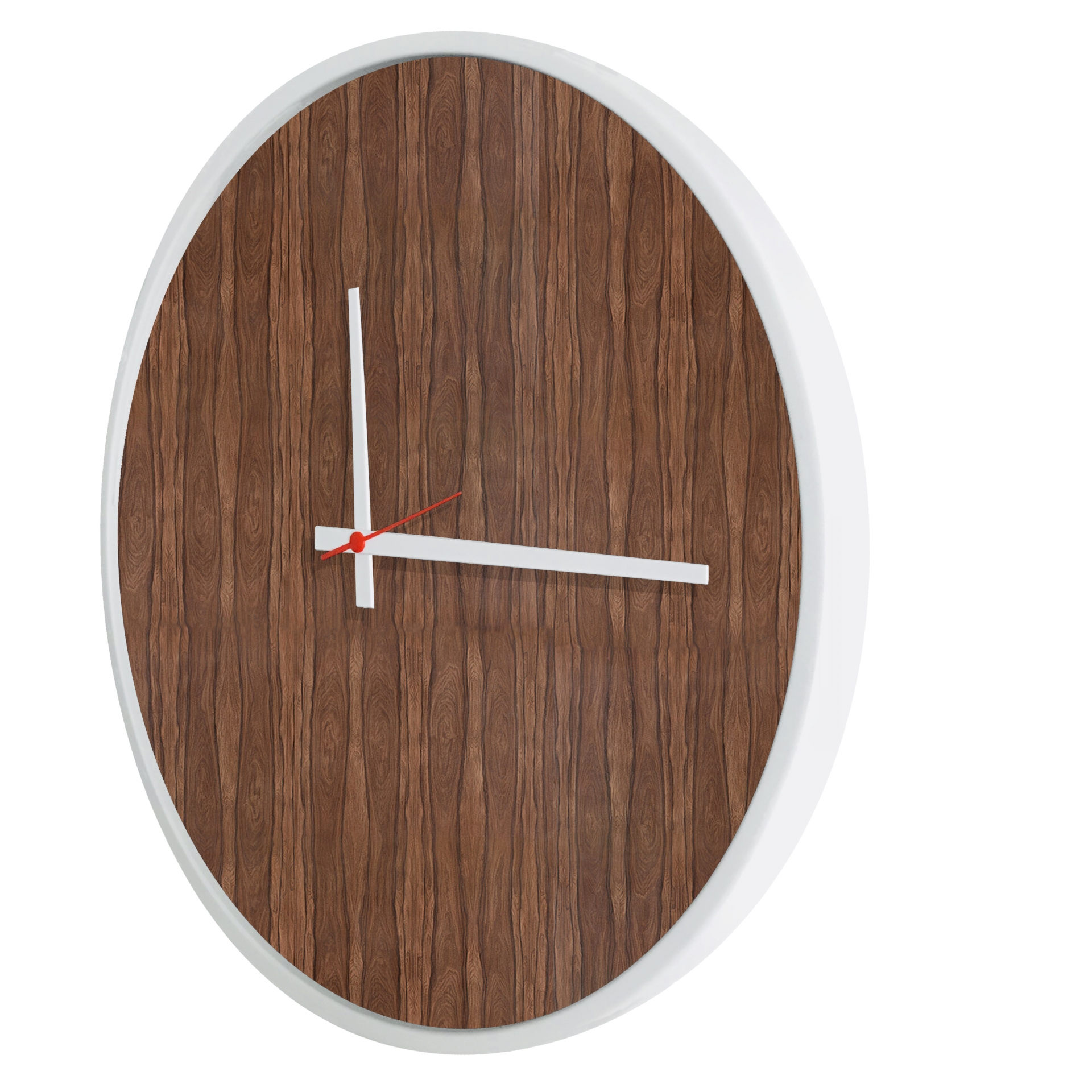 Relógio Decorativo Round Branco Mostrador Pau Ferro Ponteiro Branco  40 Cm Diâmetro