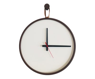 Relógio Round Corten Alça Caramelo Mostrador Branco Ponteiro Preto 30 cm