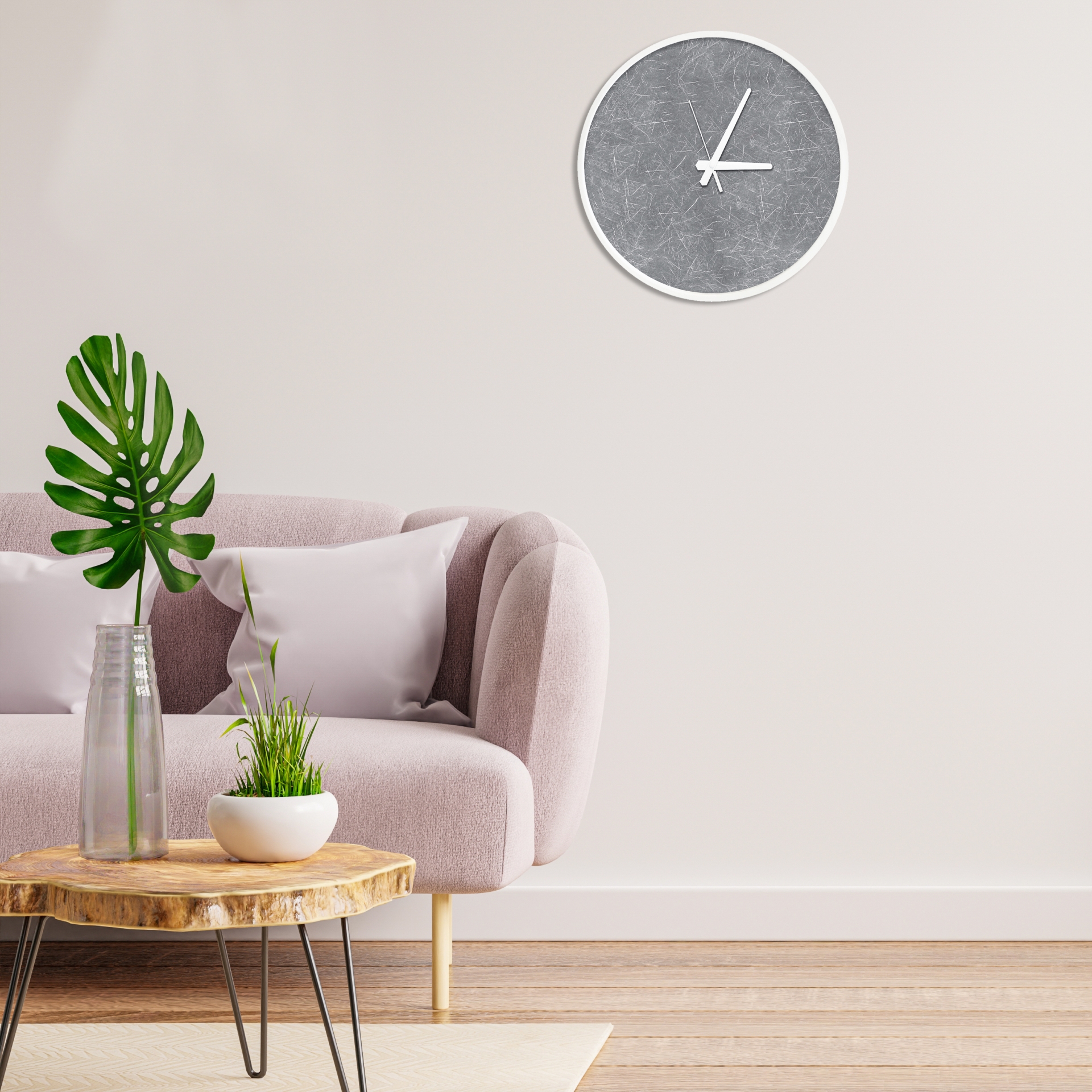 Relogio Decorativo Round Branco Mostrador Cinzell Ponteiro Branco  40 cm Diâmetro 