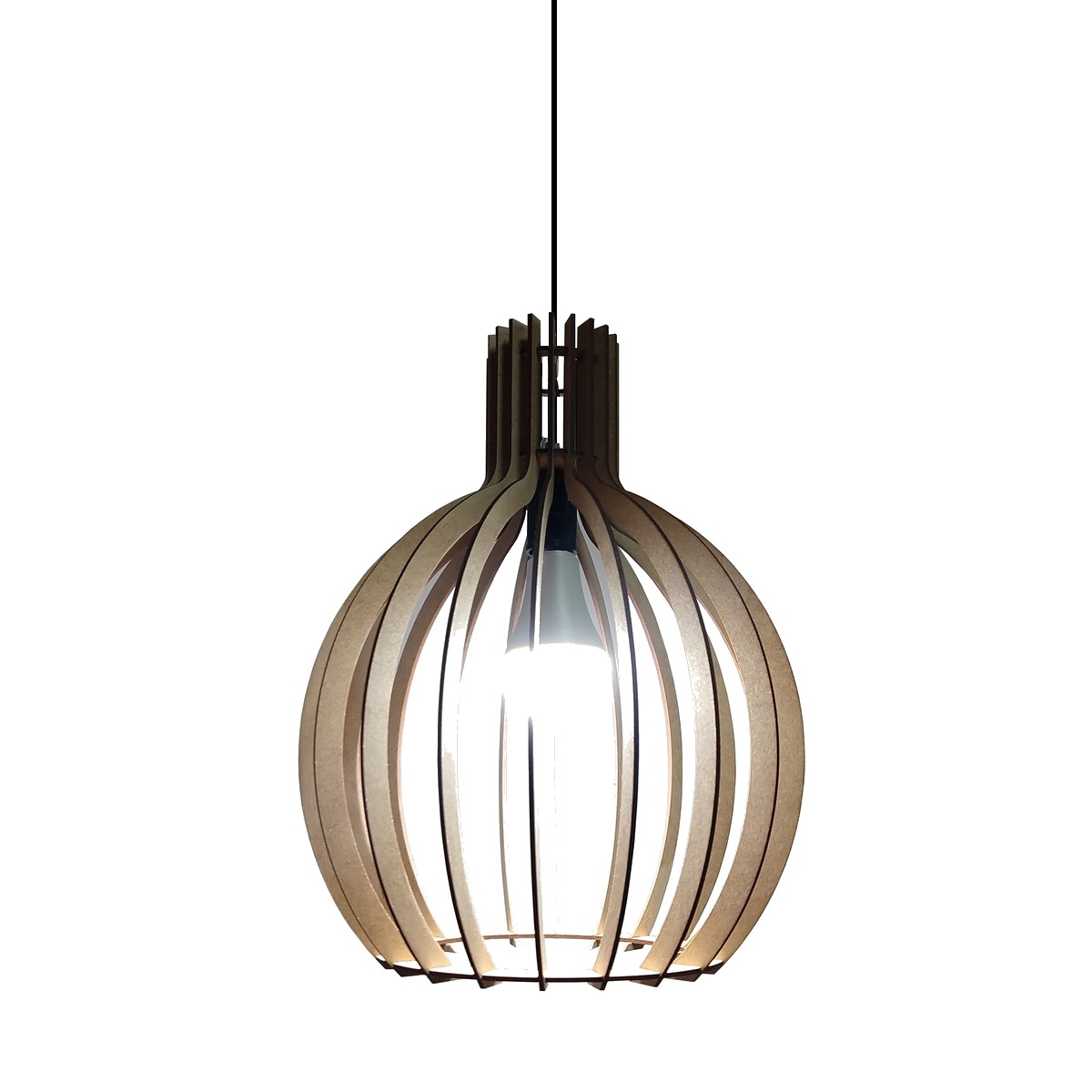 Lustre Luminária Pendente de Madeira MDF Mod. Acácia