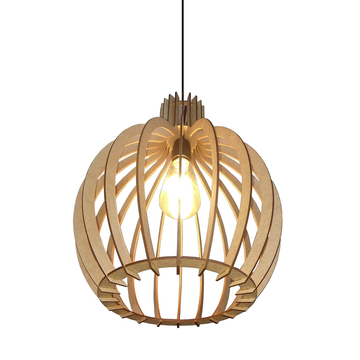 Lustre Luminária Pendente de Madeira MDF Mod. Acácia