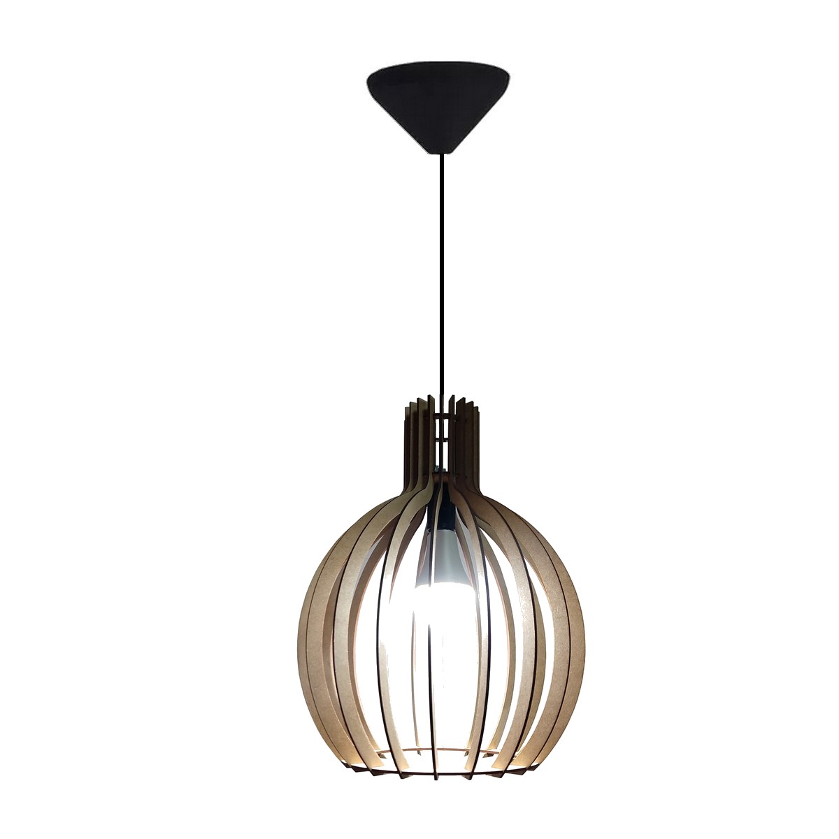 Lustre Luminária Pendente de Madeira MDF Mod. Acácia