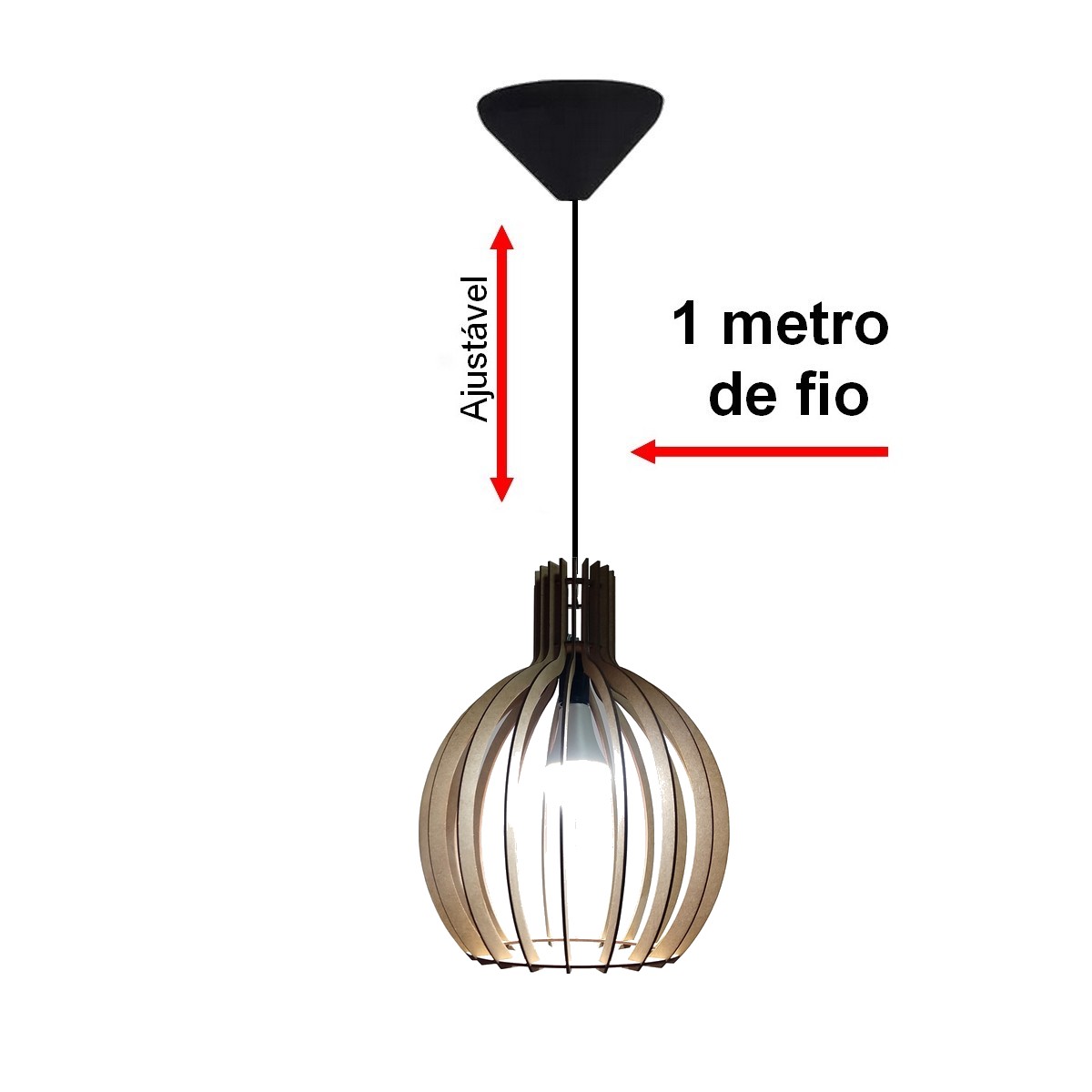 Lustre Luminária Pendente de Madeira MDF Mod. Acácia