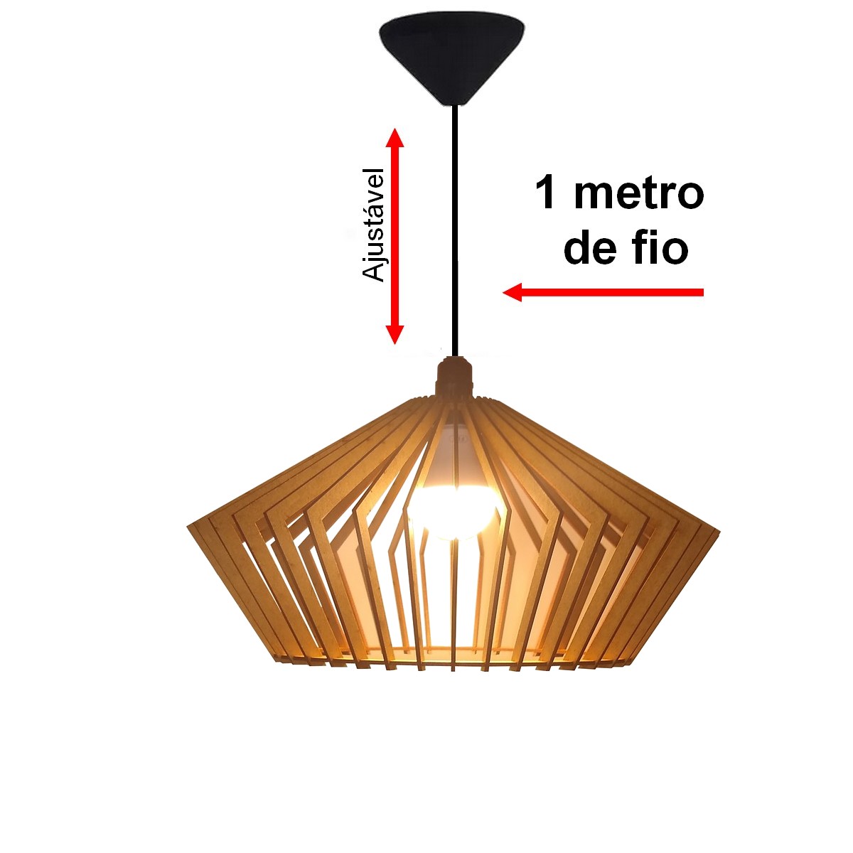 Lustre Luminária Pendente de Madeira MDF Mod. China