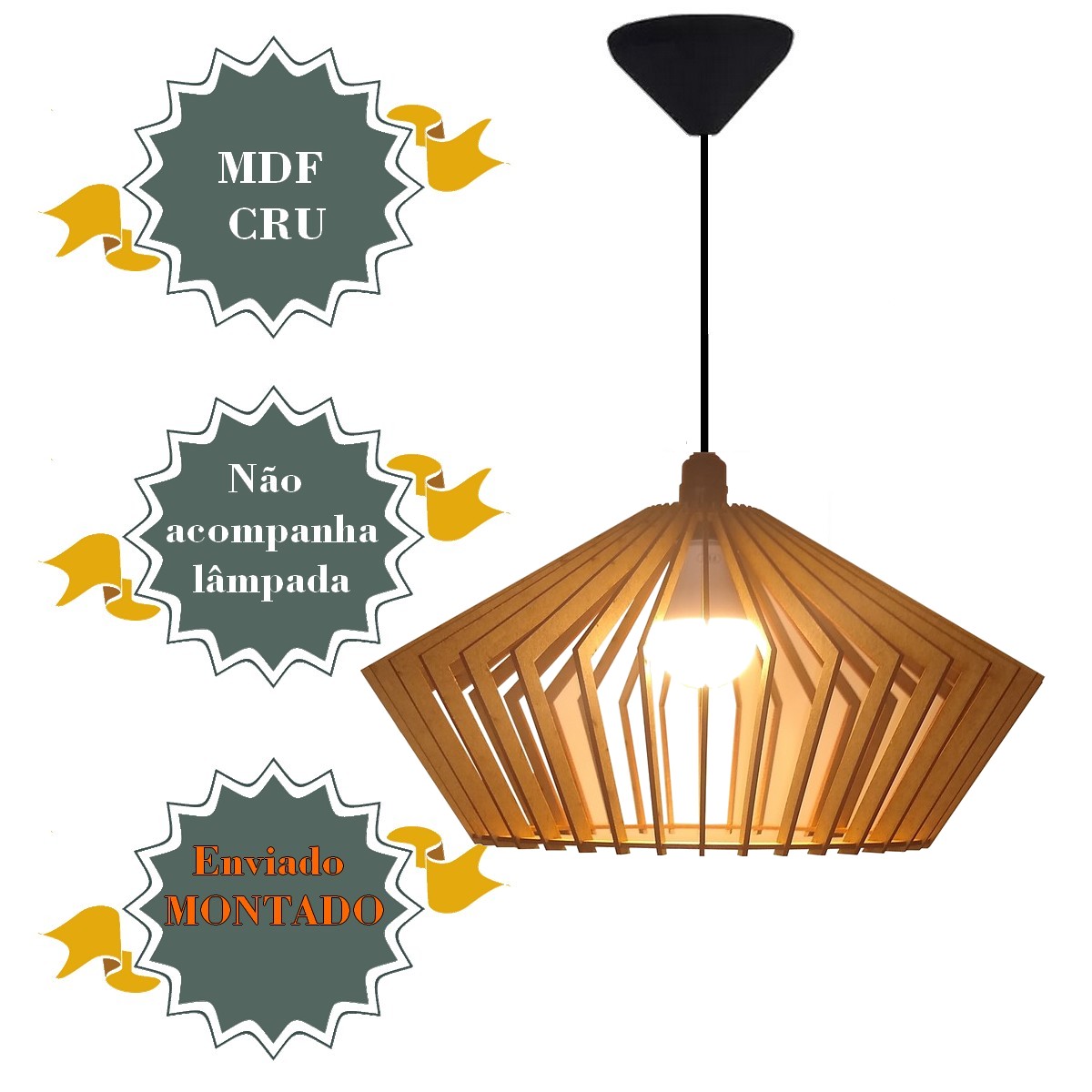 Lustre Luminária Pendente de Madeira MDF Mod. China