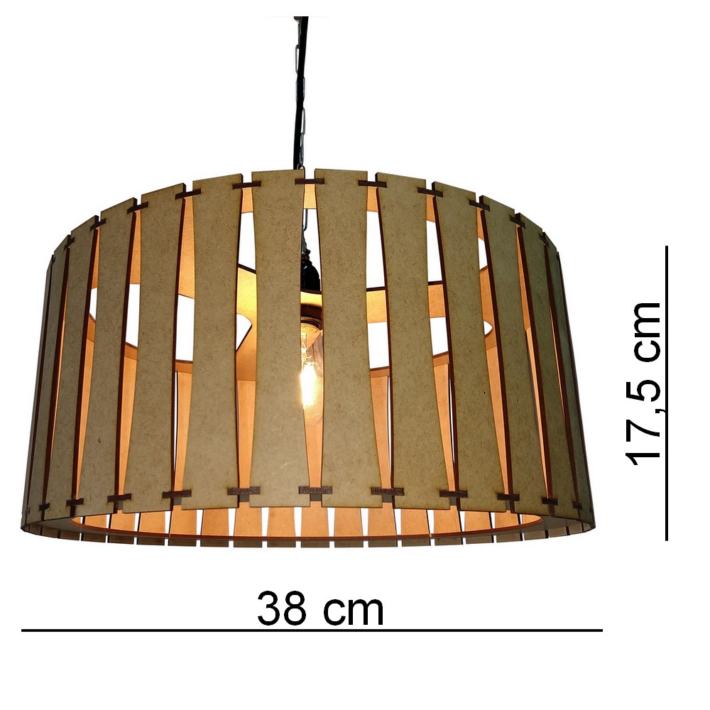 Lustre Luminária Pendente de Madeira MDF Mod. Madri Cru