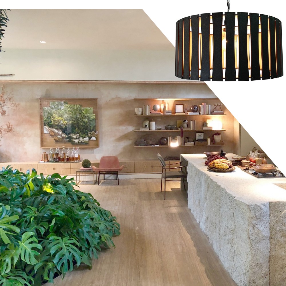 Lustre Luminária Pendente de Madeira MDF Mod. Madri Tabaco
