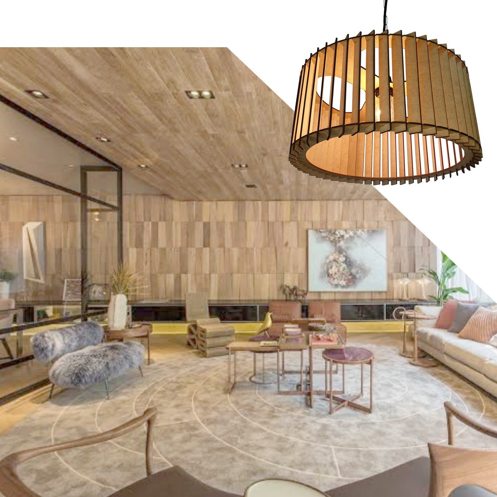 Lustre Luminária Pendente de Madeira MDF Mod. Paris GD Inclinado