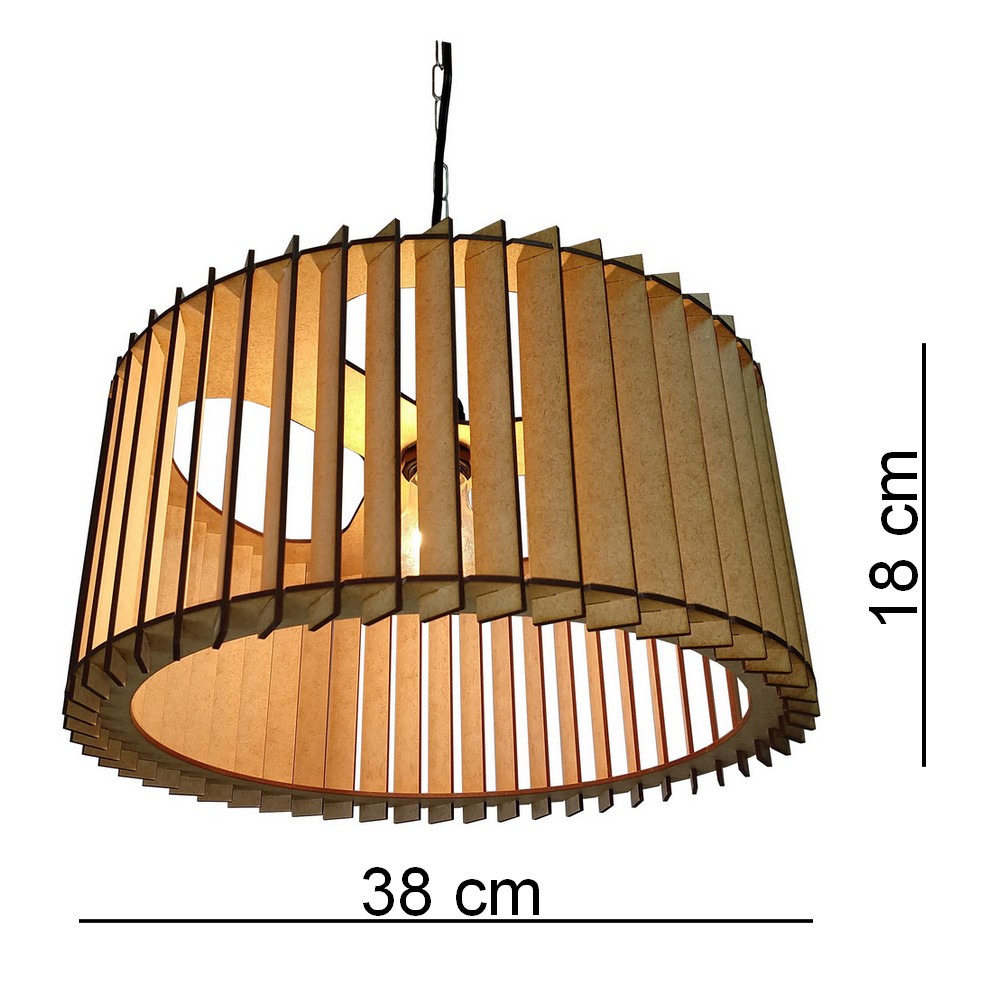 Lustre Luminária Pendente de Madeira MDF Mod. Paris GD Inclinado