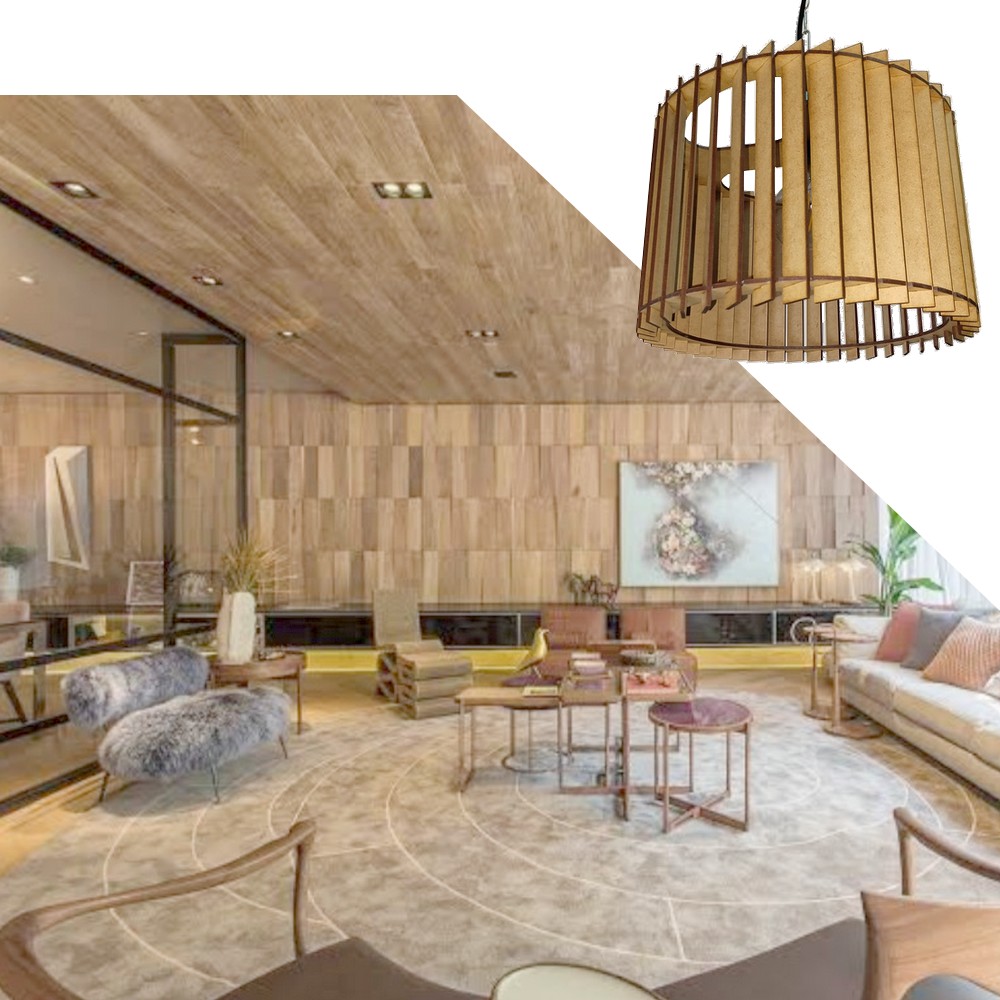Lustre Luminária Pendente de Madeira MDF Mod. Paris Pq Inclinado