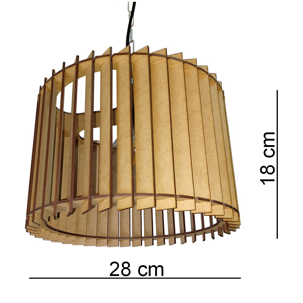 Lustre Luminária Pendente de Madeira MDF Mod. Paris Pq Inclinado