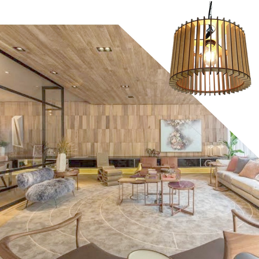 Lustre Luminária Pendente de Madeira MDF Mod. Paris Pq Reto