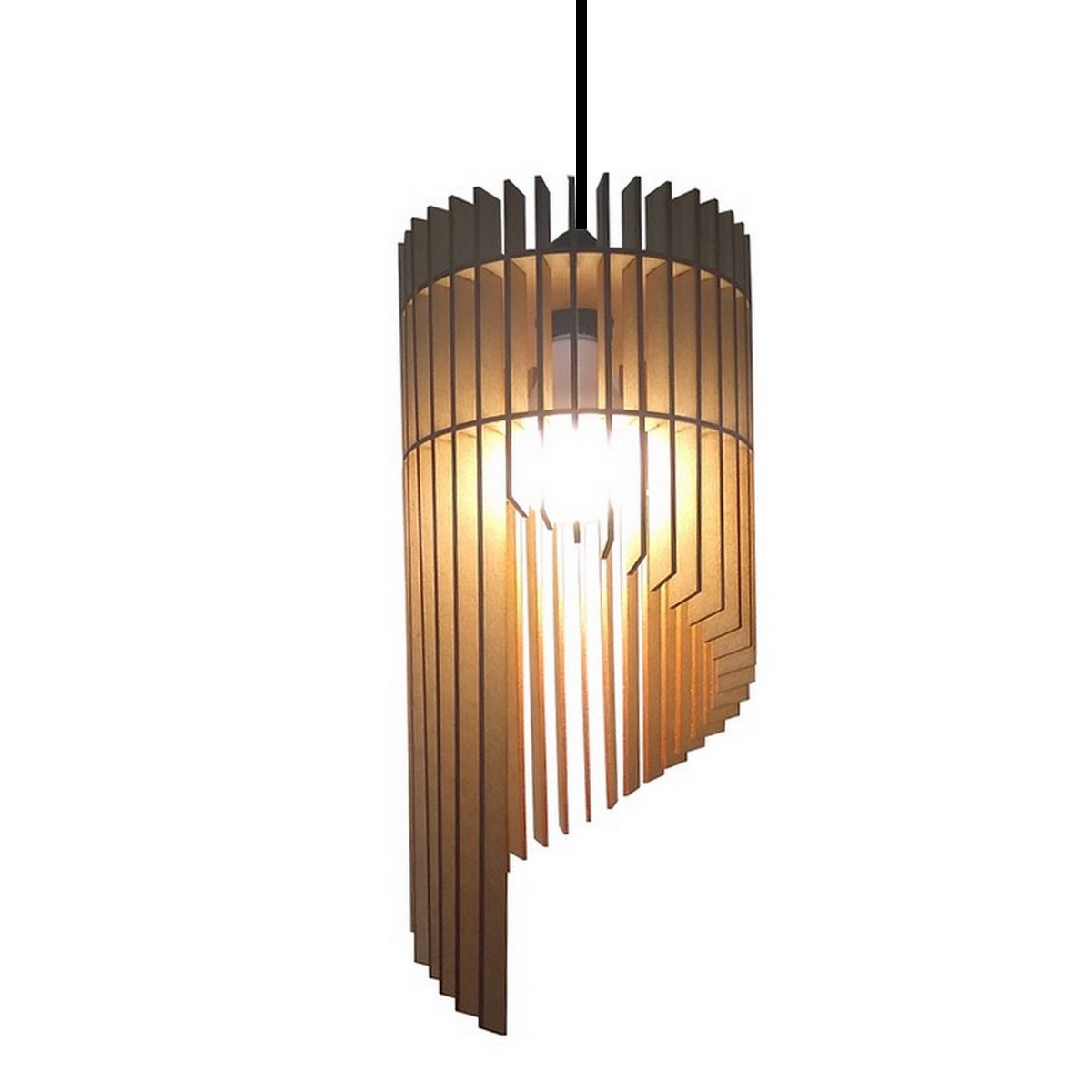 Lustre Luminária Pendente de Madeira MDF Mod. Pena