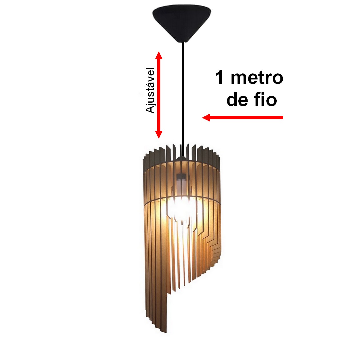 Lustre Luminária Pendente de Madeira MDF Mod. Pena