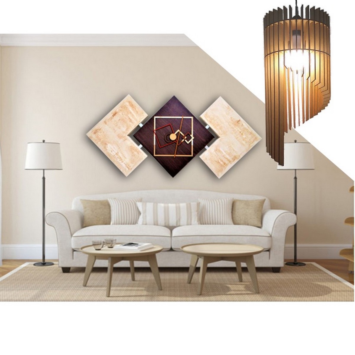 Lustre Luminária Pendente de Madeira MDF Mod. Pena