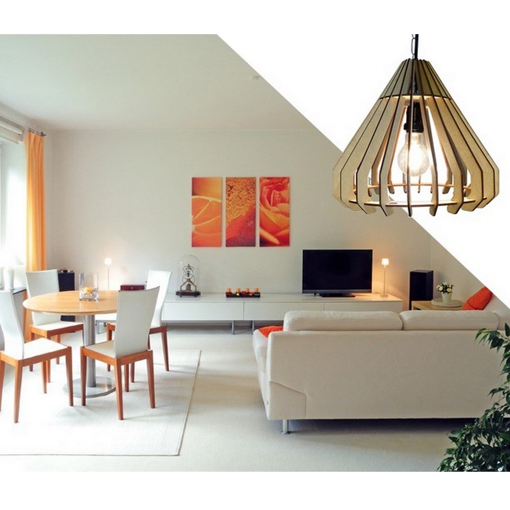 Lustre Luminária Pendente de Madeira MDF Mod. Slim