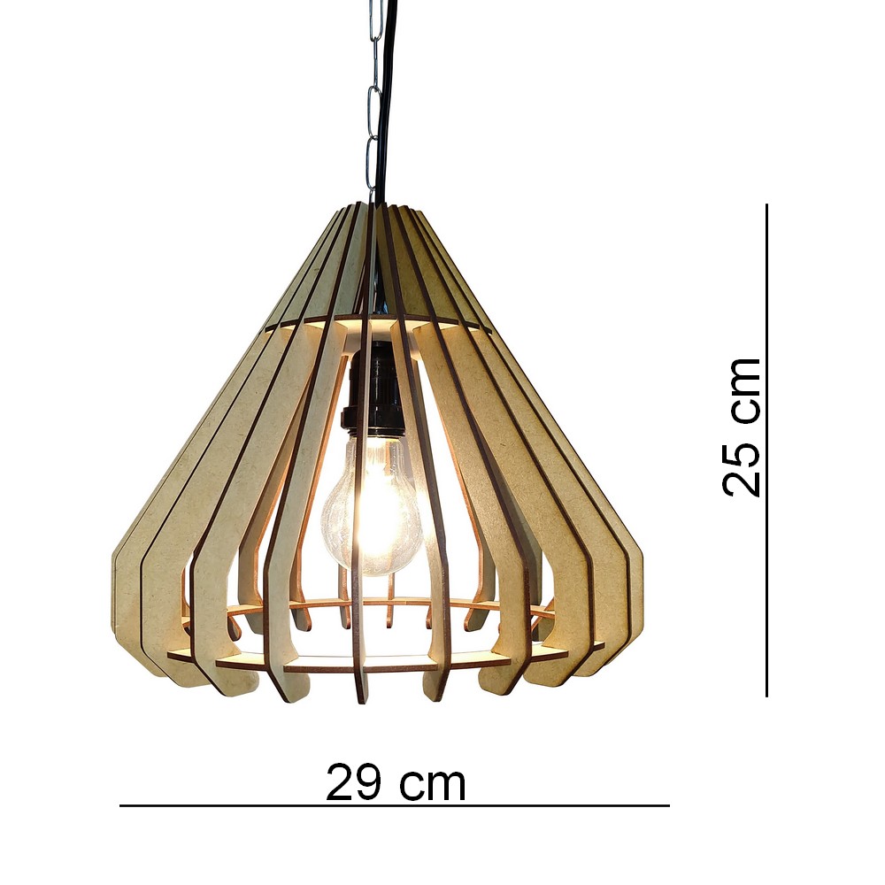 Lustre Luminária Pendente de Madeira MDF Mod. Slim