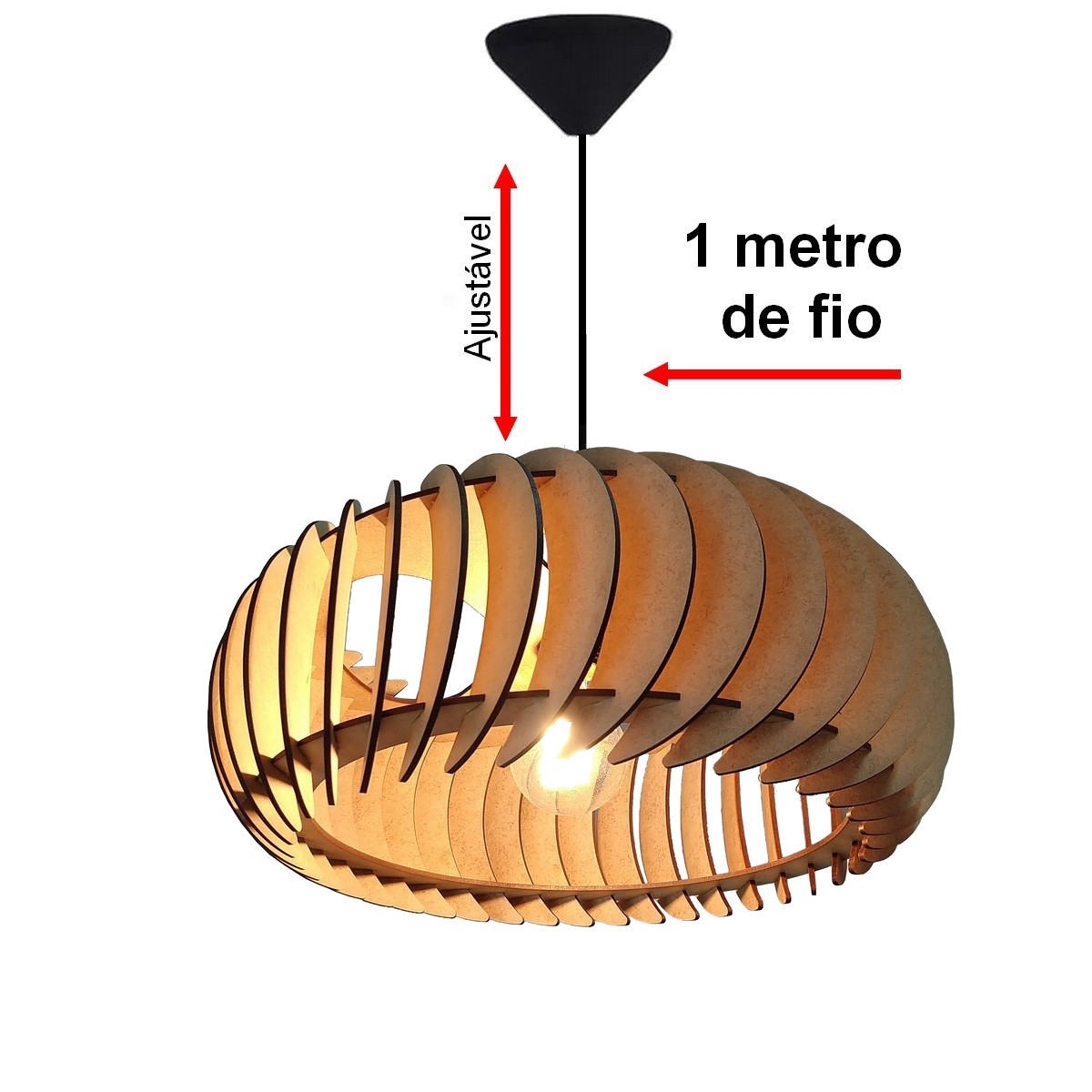 Lustre Luminária Pendente de Madeira MDF Mod. Sophia GD Inclinado